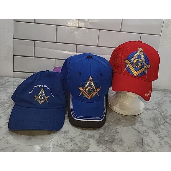 Freemason Mason Masonic Hats Caps (3) Embroidered Adjustable *READ - Picture 1 of 13